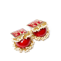 Meenakari square Mogra Pearls Dome Shaped Jhumka