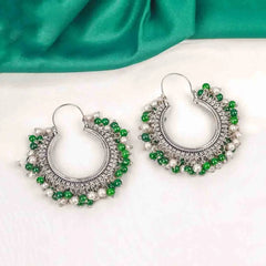 Silver Tone Moti Hoop Earrings