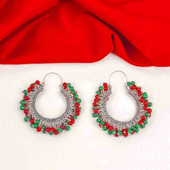 Silver Tone Moti Hoop Earrings