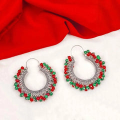 Silver Tone Moti Hoop Earrings