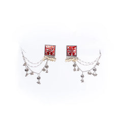 Oxidised Meenakari Ear Chain Earrings
