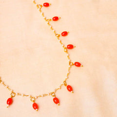 Beaded Pearl Oval Golden Necklace