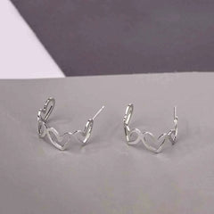 Silver Heart Half Hoop Earrings