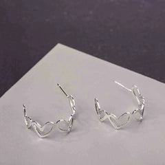 Silver Heart Half Hoop Earrings