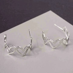 Silver Heart Half Hoop Earrings