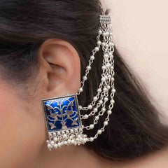 Oxidised Meenakari Ear Chain Earrings