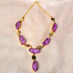 Golden Druzy Stone Coin Chain Necklace