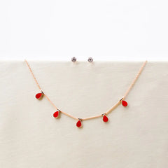 Teardrop Chain Necklace and Crystal Stud Earrings Set