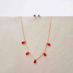 Teardrop Chain Necklace and Crystal Stud Earrings Set