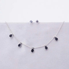 Teardrop Chain Necklace and Crystal Stud Earrings Set