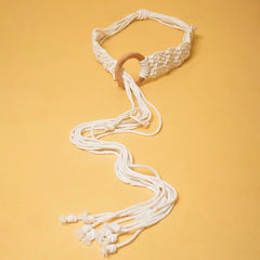 Macrame White Wooden Buckle Belt