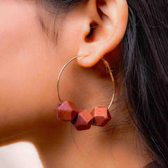 Hexagonal Wooden Cube Hoop Earrings