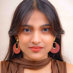 Wooden Round Golden Top Drop Earrings