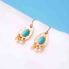 Hammered Teardrop Turquoise Drop Earrings