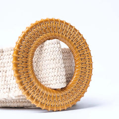 Woven Raffia Cream Circular Buckle Belt