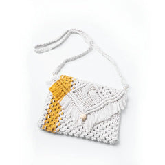 Yellow Striped White Macrame Sling Bag
