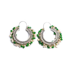 Silver Tone Moti Hoop Earrings