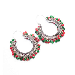 Silver Tone Moti Hoop Earrings