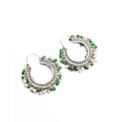 Silver Tone Moti Hoop Earrings
