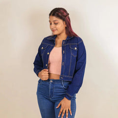 Deep Blue Crop Denim Jacket
