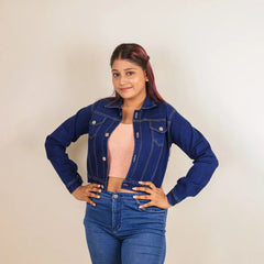 Deep Blue Crop Denim Jacket