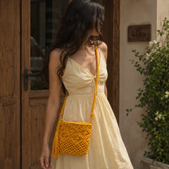Yellow Fringe Knot Macrame Bag