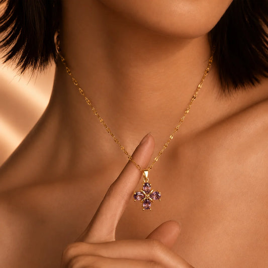 Lavender Mist Bloom Necklace - 18K Gold Plated