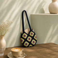 Navy Blue Sunburst Crochet Shoulder Bag
