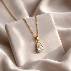 Solitaire Teardrop Pendant Necklace- 18K Gold Plated