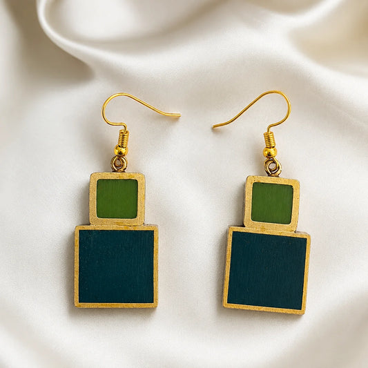 Brass Geometric Block Earrings