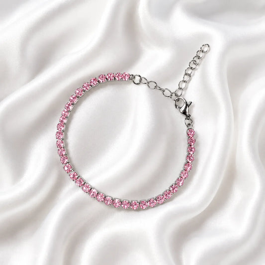 Silver Pink Stone Chain Bracelet - Silver 925