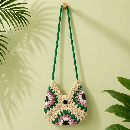 Olive Petal Crochet Bag