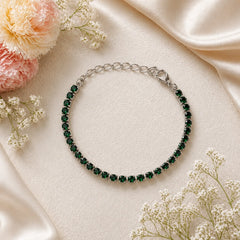 Silver Emerald Stone Chain Bracelet - Silver 925