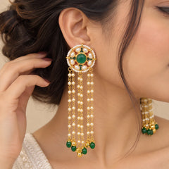 Emerald Drop Kundan Earrings