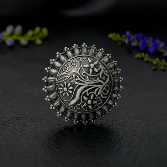 Black Oxidised Floral Rings