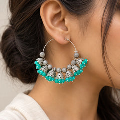 Oxidised Beaded Colourful Jhumka Hoop Earrings