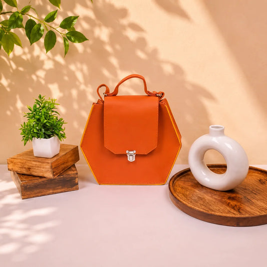 Tan Hexagonal Crossbody Bag