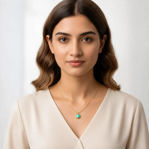 Turquoise Oval Pendant Necklace - 18K Gold Plated