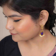 Golden Link Marble Stone Pearl Mogra Earrings