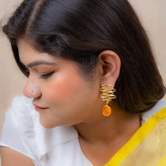 Textured Golden Druzzy Stone Drop Earrings