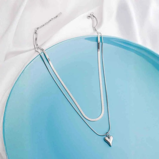Silver Layered Heart Chain Necklace