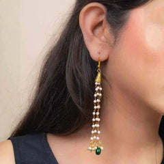 Traditional Golden Cone Pearl Chain Tassel Earrings