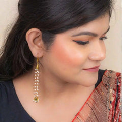 Traditional Golden Cone Pearl Chain Tassel Earrings