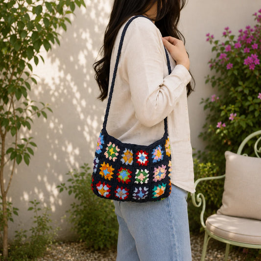 Vibrant Black Crochet Sling Bag