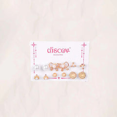 Set of 6 Golden Pearl Bow And Bloom Studs
