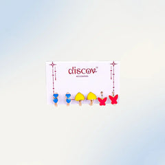 Set Of 3 Colorful Heart Butterfly Hoops Earrings Combo