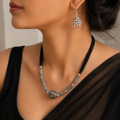 Oxidised silver hasli choker necklace set with jhumki earrings and black thread dori