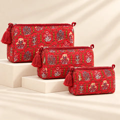 Red Floral Pouch Set