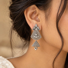 Silver Ethnic Embellished Jhumka Earrings
