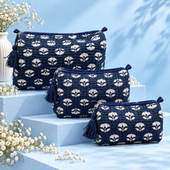 Classic Blue & White Floral Pouch Set